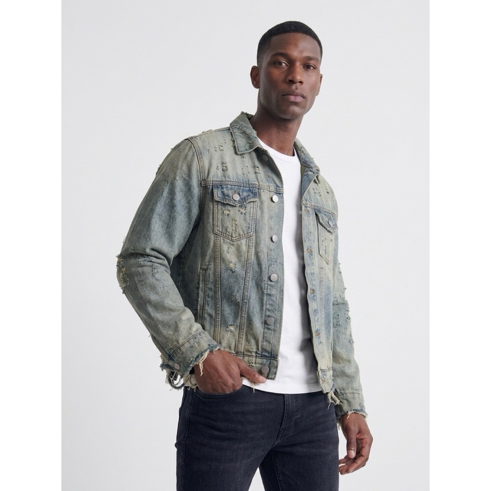 (15/b46)mnml destroyed Effect Trucker Bomber Jacket Heavyweight Size L
